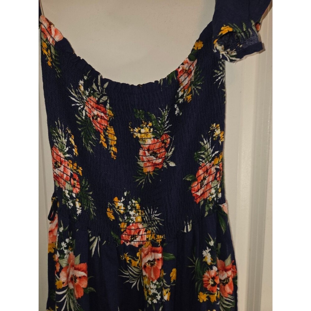 Adam Levine Navy Floral Rayon Strapless Cap Sleeve Midi Dress - Picture 4 of 11